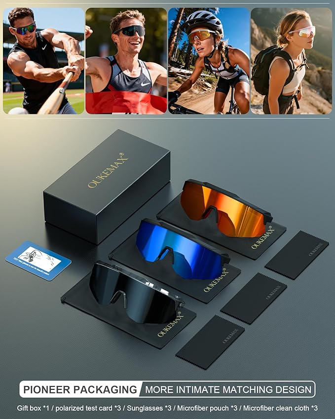 Polarized Sports Sunglasses for Men Women, UV400 One-Piece Lens Sport Shades for Baseball, Running, Cycling, Fishing