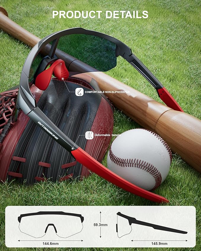 Polarized Sports Sunglasses for Men Women, UV400 One-Piece Lens Sport Shades for Baseball, Running, Cycling, Fishing